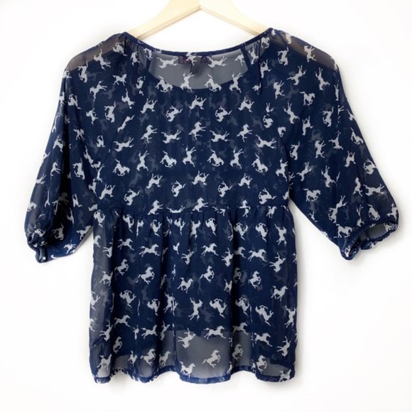 SPEECHLESS Horse Print Sheer Blouse - Picture 4 of 5
